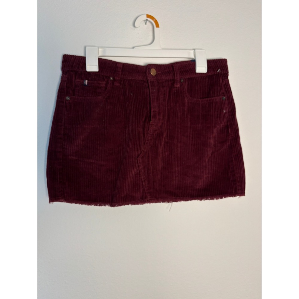 US Polo Assn Burgundy Corduroy Mini Skirt Raw Hem Wine Red Preppy Size M NWT